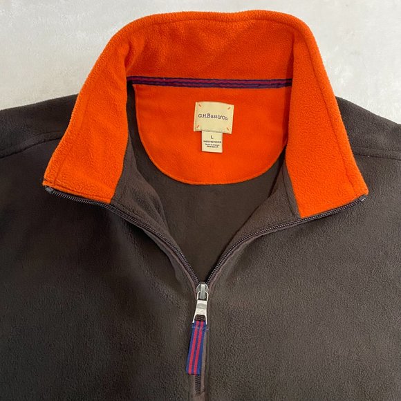 GH Bass & Co Sweater Mens L Brown Orange Fleece Pullover 1/4 Zip Sweater - Picture 5 of 10